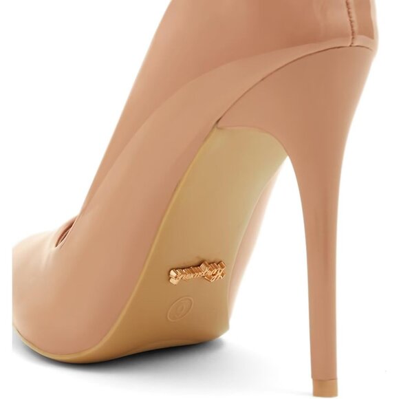 Womens Nude Polyurethane (PU) Pointed Closed Toe Slip On Heels Leather Pumps - Picture 3 of 9